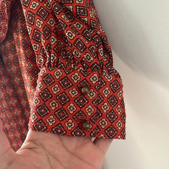 BANANA REPUBLIC Long Sleeve Belted Mini Dress Printed Rust Orange 14P - Picture 5 of 16